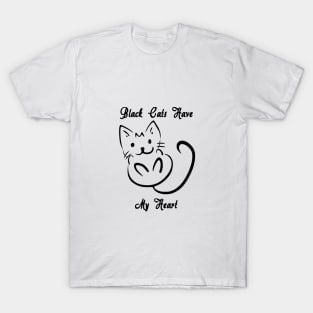 Black Cats Have My Heart Halloween Print T-Shirt